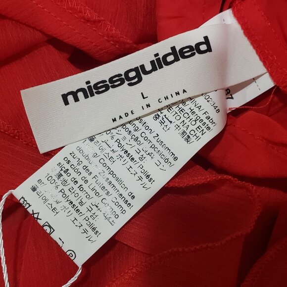 Missguided Red Strapless Satin Top Flowing Layered Chiffon Mini Prom Dress L 38" - Picture 6 of 9